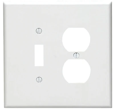 Leviton 88105 Combination Wallplate, 5-1/4 in L, 3-1/2 in W, Oversized, 2-Gang, Thermoset Plastic, White, Smooth