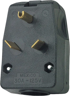 Leviton R55-00830-00E Electrical Plug, 2-Pole 3-Wire, 30A 125V, NEMA TT-30P, Black