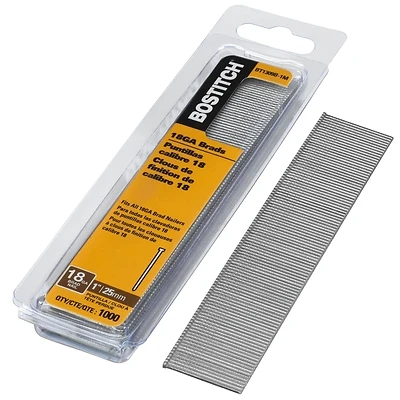 Bostitch BT1309B-1M Nail, Glue Collation, 1 in L, 18, Steel, Coated, Brad Head, Smooth Shank, 1000/PK