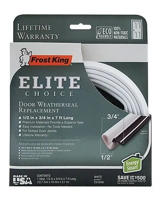 Frost King ES184W Elite Choice Door Weatherseal, White, 1/2 x 3/4 x 7 ft
