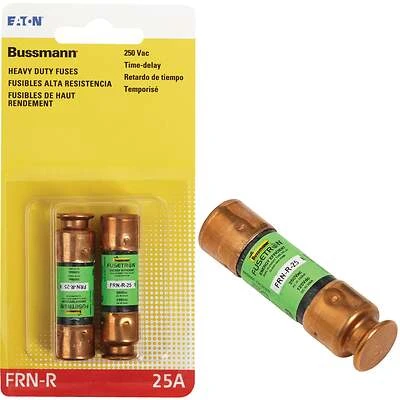 Bussmann FRN-R Series BP/FRN-R-25 Heavy-Duty Fuse, 25 A, 250 VAC, 125 VDC, 20, 200 kA Interrupt, Fiberglass Body, RK5