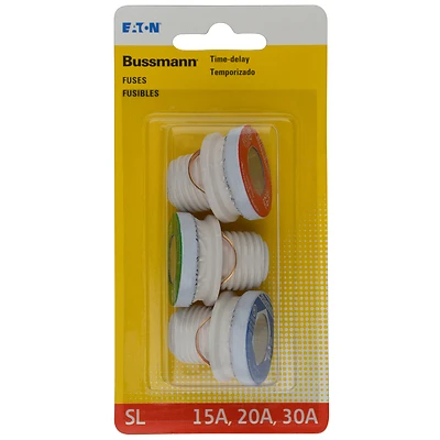 Bussmann SL Series BP/SL-A Plug Fuse, 15 to 30 A, 125 V, 10 kA Interrupt, SL, Time Delay Fuse