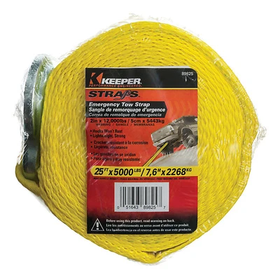 Keeper 89825 Tow Strap, 2 In. x 25 Ft., 12,000 Lb., Yellow