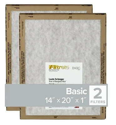 Filtrete FPL05-2PK-24 Air Filter, 20 in L, 14 in W, 2 MERV, For: Air Conditioner, Furnace and HVAC System