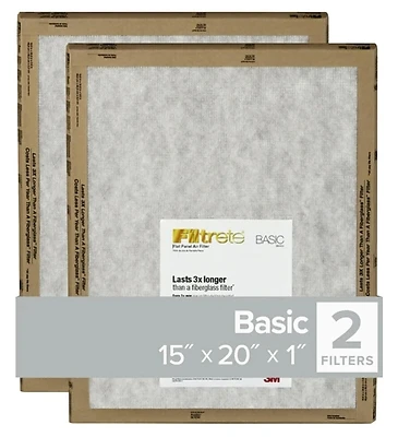Filtrete FPL06-2PK-24 Air Filter, 20 in L, 15 in W, 2 MERV, Cardboard Frame