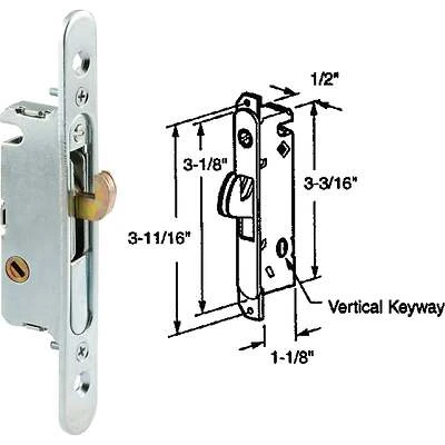 Prime-Line E 2164 Mortise Lock, Steel, 45 Degree Keyway, 4-5/8 In.