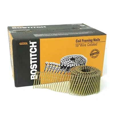 3 In. L 11 Ga. Angled Coil Framing Nails 15 Deg Smooth Shank 2700 Pk