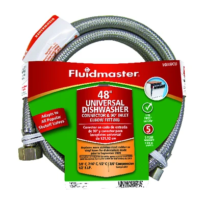 Fluidmaster 1W48CU Dishwasher Supply Line, 3/8 In. Compression, 48 In.