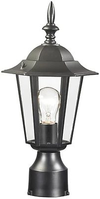 Al8044-bk Medium Light Post Lantern With Clear Glass Panels, Black