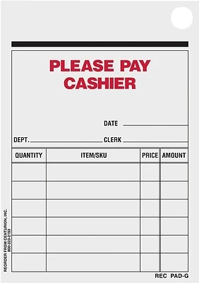 Rec Pad-g Multi-purpose Sales Slip Receipt Pad, 4-1/4 In L X 3 In W