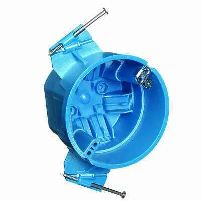 4 In. Super Blue Thermoplastic Round Electrical Ceiling Box With Ground Lug