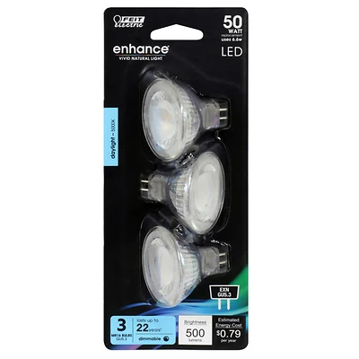 Feit Electric BPEXN/950CA/3 MR16 GU5.3 LED Bulb, Daylight, 50W Equivalent, 3 Pk