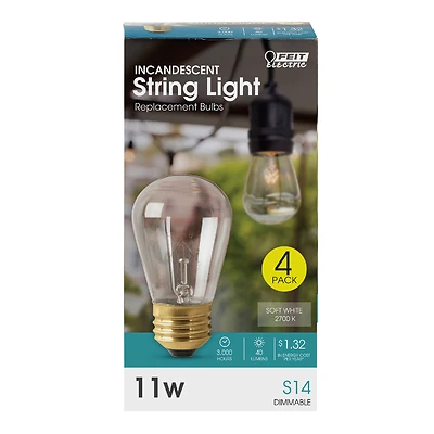 Feit Electric 11S14/4-130 Incandescent Bulb, Soft White, E26 Base, 4-Pack