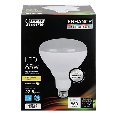 Feit Electric BR40DM/927CA LED Bulb, E26, Soft White, 65W Equivalent, Dimmable