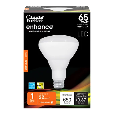 Feit Electric BR30DM/927CA LED Bulb, Dimmable, 65W Equivalent, Soft White