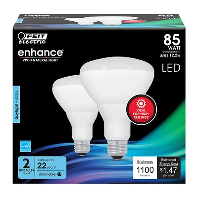 Feit Electric BR30DMHO/950CA2 LED Bulb, E26, Daylight, 85W Equivalent, 2-Pack