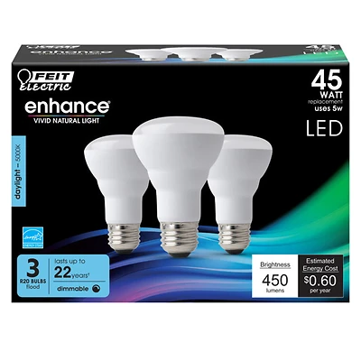Feit Electric R20DM/950CA/3 LED Bulb, Daylight 5000K, 45W Equiv, Dimmable, 3 Pk