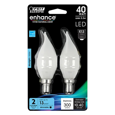 Feit Electric BPCFF40950CAFL2 Flame Tip LED Bulb, E12 Base, Daylight, 60W Equivalent, 2-Pk