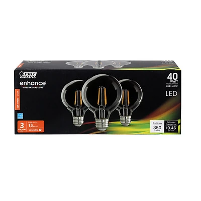 Enhance G25 E26 Filament Led Bulb Soft White 40w Equivalent 3 Pk