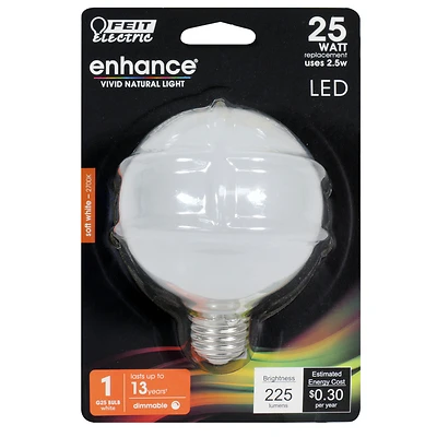 Feit Electric BPG2525W927CAFL G25 LED Bulb, E26 Base, 25W Equivalent, Soft White