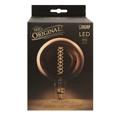 Feit Electric G63/S/820/LED LED Filament Bulb, 60W Equivalent, Amber, Dimmable