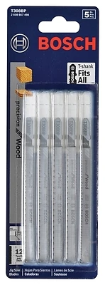 T308bp 5-piece Precision T-shank Jigsaw Blade Set For Wood Cutting