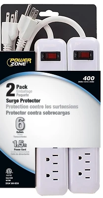 PowerZone OR2013X2 Surge Protector, 6-Outlet, 400 Joule, 1.5 Ft