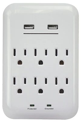 Powerzone ORUSB346S USB Charger with Surge Protector, 6 Outlets, 1200 Joules