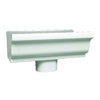 5.5 In. W X 10.5 In. L White Aluminum K Style Gutter End With Drop Outlet