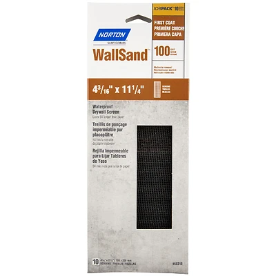 Wallsand 11-1/4 In. L X 4-3/16 In. W 100 Grit Silicon Carbide Waterproof Drywall Screen 10 Pk