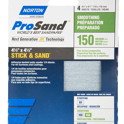 Norton ProSand 07660705312 Sanding Sheet, 4-1/2 x 4-1/2 In., 150 Grit