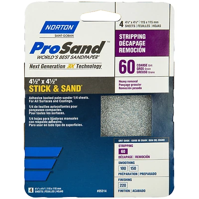 Norton ProSand 07660768185 Sanding Sheet, 4-1/2 x 4-1/2 In., 60 Grit