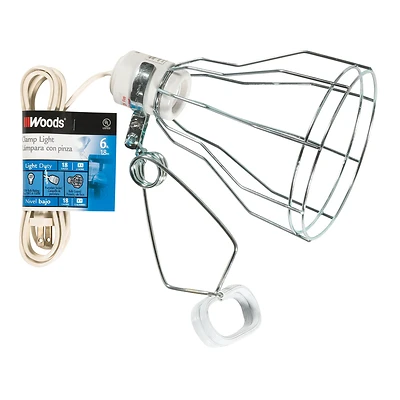 Woods 324 Clamp Lamp With Protective Guard, 150W, 6-Ft Cord