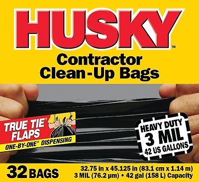 Hc42wc032b 42 Gallon Clean-up Trash Bags, Black, 32 Count, 3 Mil Thickness