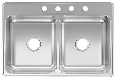 Kindred FDS604NB Stainless Steel Top Mount Double Bowl Kitchen Sink, 33 In. X 22 In.
