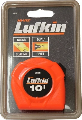 Lufkin L610N Hi-Viz Tape Measure, 10 Ft x 0.5 In, Orange