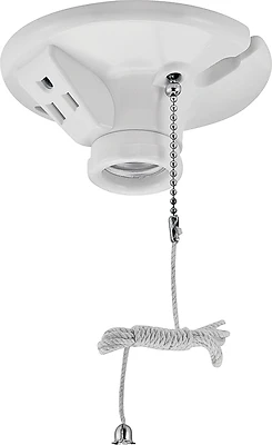 Eaton S865W-SP Pull Chain Lamp Holder, 15A, 250V, White
