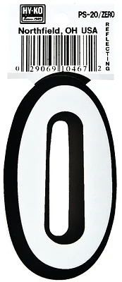 Hy-Ko PS-20/0 Reflective Vinyl House Number 0, 3.25 In, Black/White