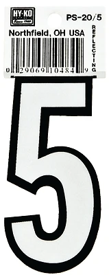 Hy-ko Ps-20/5 Reflective Vinyl House Number 5, 3.25 In. (pack Of 10)