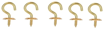 Solid Brass Cup Hook 5/8 Inch, Rust-resistant, 5 Pieces