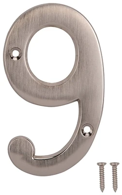 2209336 House Number 9, 4 Inch Die Cast Zinc In Satin Nickel Finish