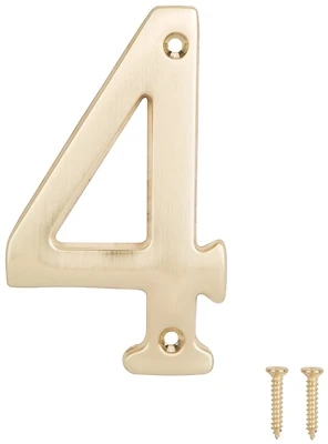 Satin Brass House Number 4, 4 Inch Die Cast Zinc