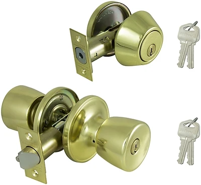 Prosource BS7B1-PS Entry Lockset and Deadbolt Combo, Polished Brass