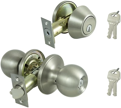 ProSource B3PB1-PS Deadbolt and Entry Lockset, Turnbutton Lock, Saturn Design, Satin Nickel, 3 Grade, Stainless Steel