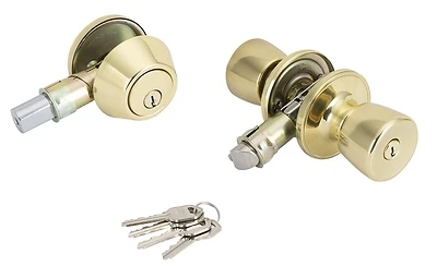 Mobilehome Polished Brass Lockset Combo With Deadbolt And Entry Lock
