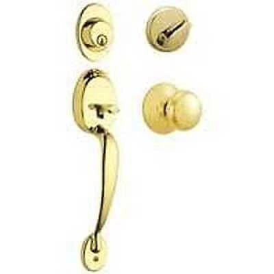 Plymouth Handleset With Single Cylinder Deadbolt And Knob In Bright Brass