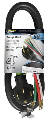 PowerZone ORR628204 Range Cord, 6/2 & 8/2 AWG, 4 Ft, Black