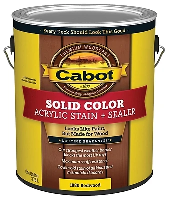 Cabot 140.0001880.007 Solid Color Acrylic Deck Stain & Sealer, Redwood, 1 Gallon