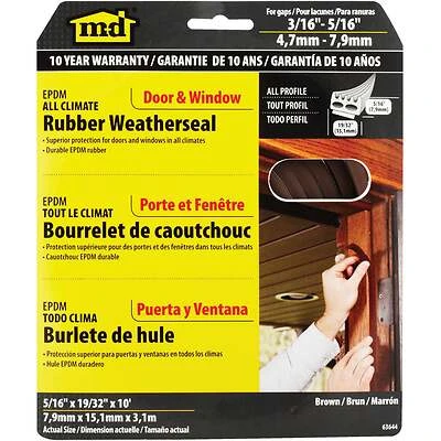 M-D 63644 Rubber Weatherstrip Tape, Brown, 19/32 In. x 10 Ft.