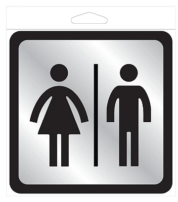 Hy-Ko 493 Restroom Sign with Frame, Silver, Plastic, 4 In. x 4 In.